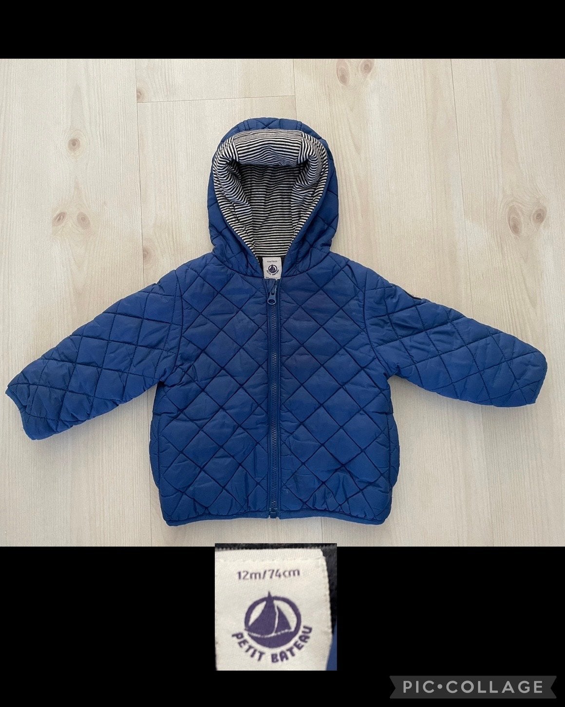 Petit Bateau gewatteerd jasje 12m/74cm, Kinderen en Baby's, Babykleding | Overige, Ophalen of Verzenden, Zo goed als nieuw, Jongetje of Meisje