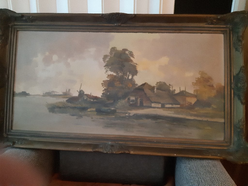 Antiek schilderij Hollands landschap, Antiek en Kunst, Ophalen, Doek, Oud hollands, Landschap