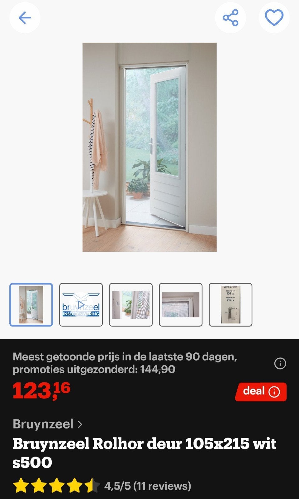 Bruynzeel Rolhordeur 105x215 wit - Nieuwstaat, Doe-het-zelf en Verbouw, Deuren en Horren, 215 cm of meer, Hordeur, Nieuw, Ophalen