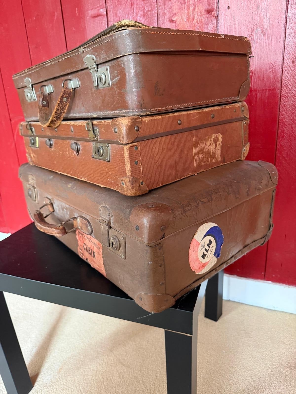 Set van 3 Vintage Koffers - Decoratief met KLM sticker, Ophalen of Verzenden