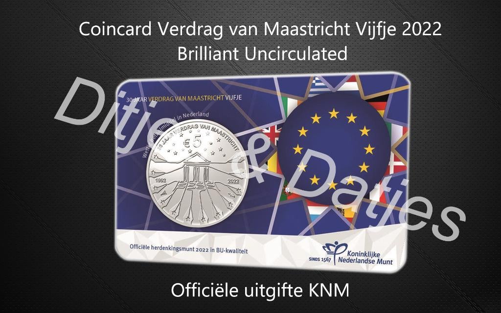Verdrag van Maastricht Vijfje BU in coincard KNM, Ophalen of Verzenden, Koningin Beatrix, Euro's