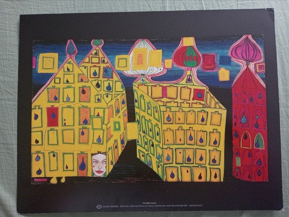 Friedensreich Hundertwasser print 'Gelbe Hauser', Ophalen of Verzenden