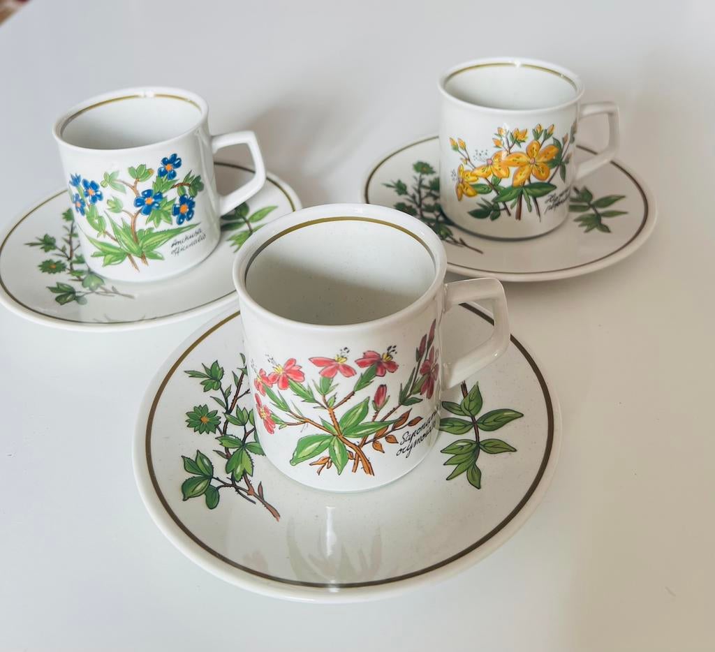 3 vintage  kop+ schotels Douwe Egberts Botanica Winterling, Ophalen of Verzenden
