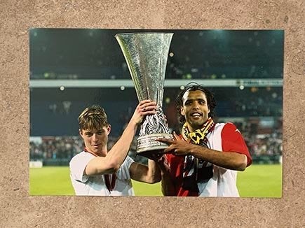 Org kl foto 20x30 P v Hooijdonk-J D Tomasson + UEFA cup 2002, Verzamelen, Verzenden, Nieuw, Feyenoord, Poster, Plaatje of Sticker