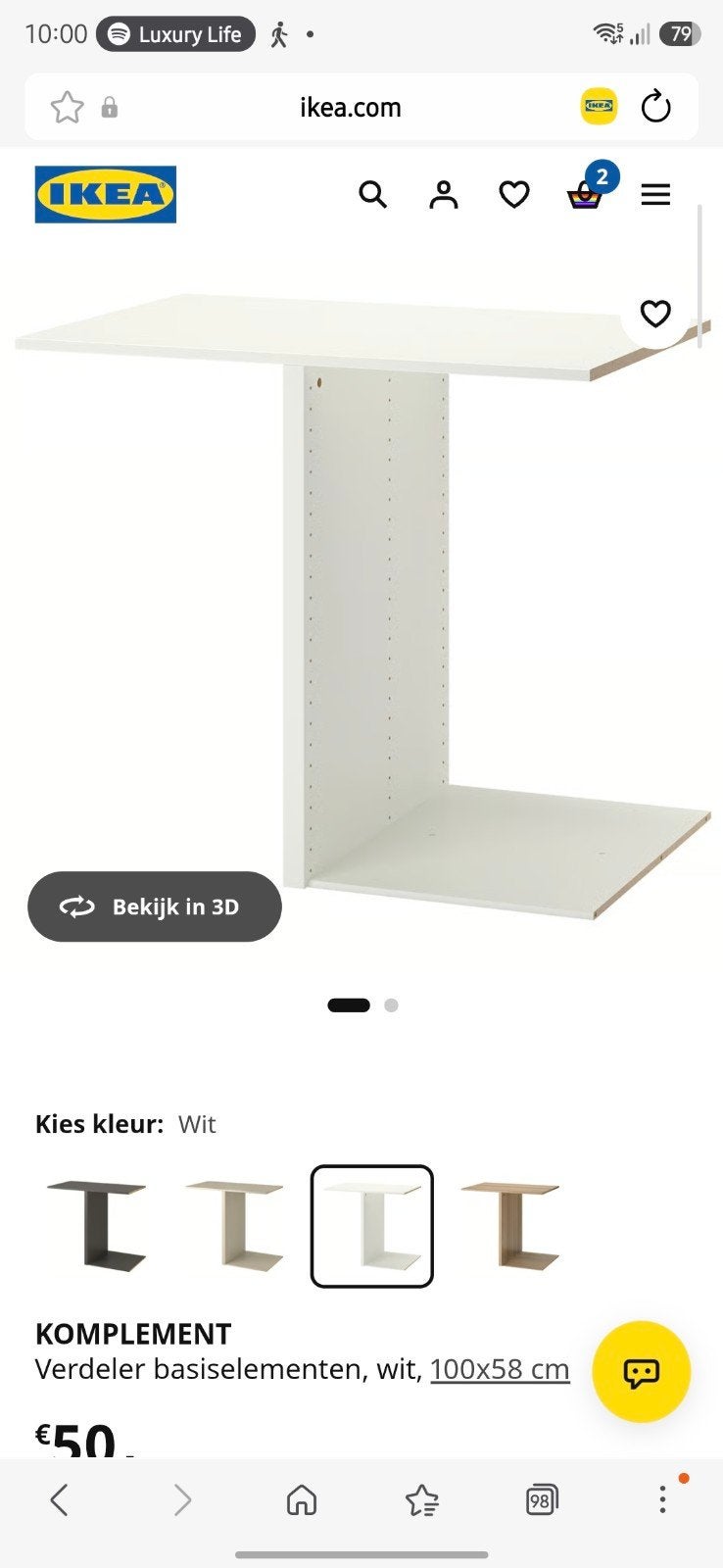 Gratis: IKEA PAX Komplement kastverdeler wit, Ophalen, Gebruikt