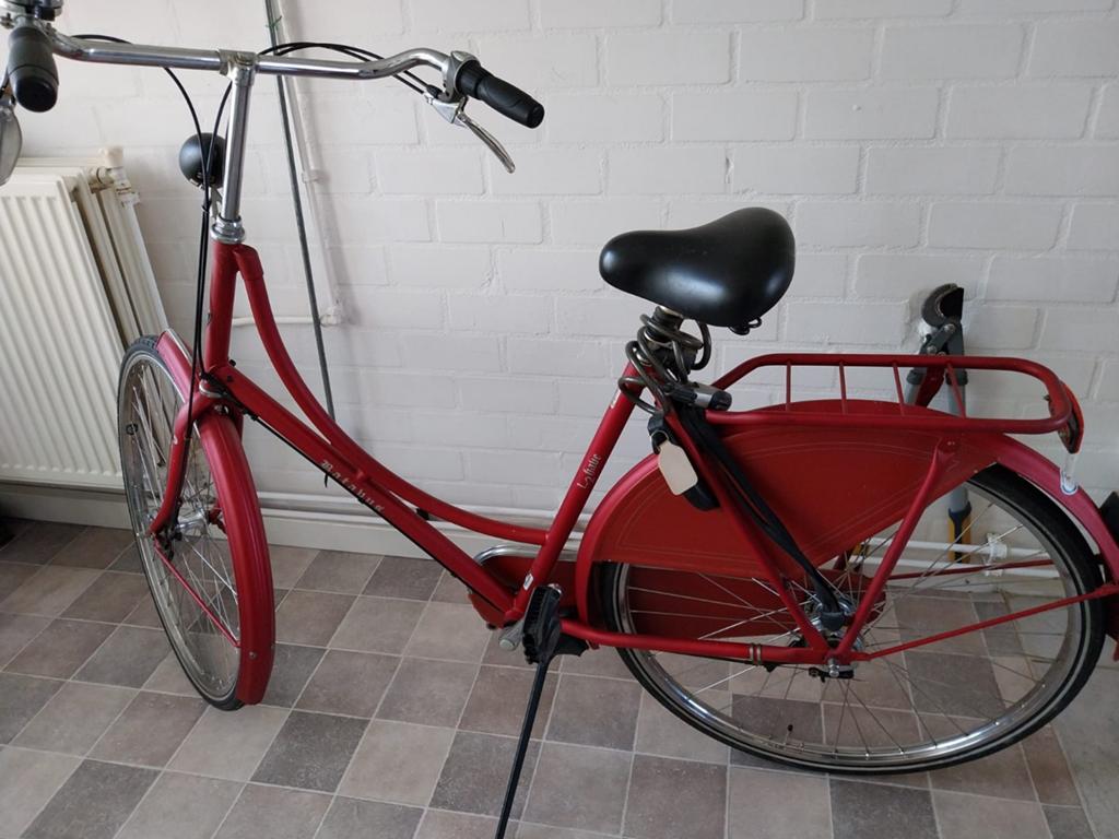 Rode damesfiets met lage instap en bagagedrager, Velgrem, Ophalen, Overige merken, 53 tot 56 cm