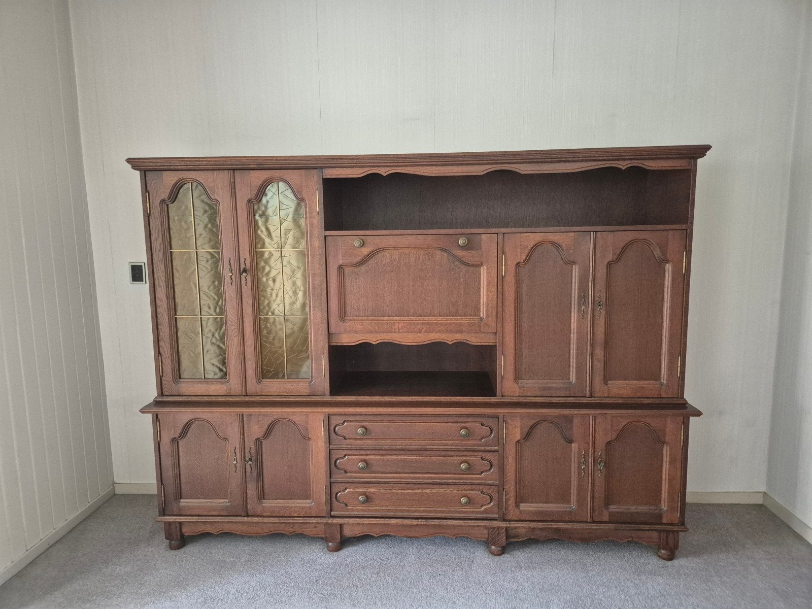 Jaren '70 buffetkast met glazen deurtjes en drankkastje, Huis en Inrichting, Ophalen, Gebruikt, Met deur(en), Glas
