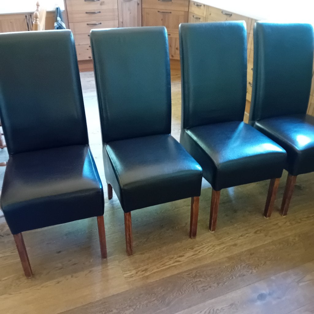 Te koop: 4 leren eetstoelen donkerbruin, Ophalen, Gebruikt, Bruin, Koloniaal