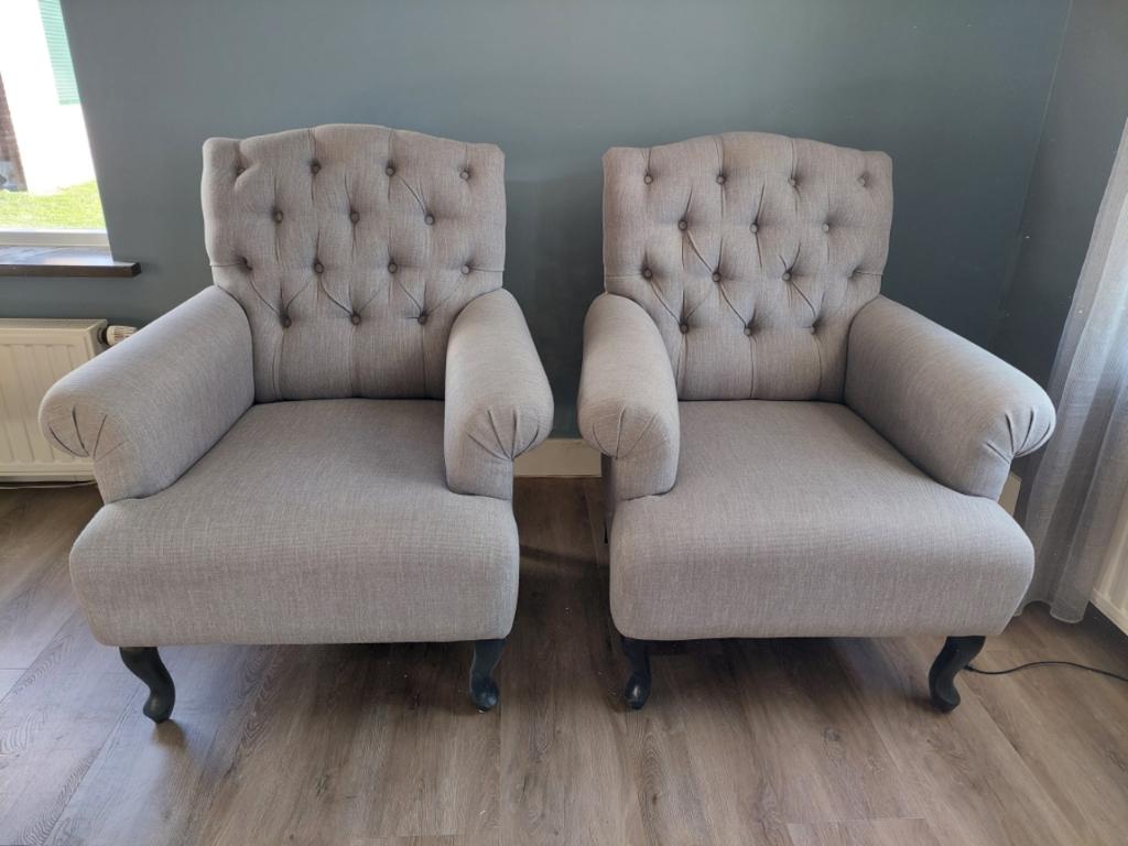 set v twee z.g.a.n. licht grijze fauteuils + hocker van Olav, Ophalen, Minder dan 75 cm, 75 tot 100 cm, Stof