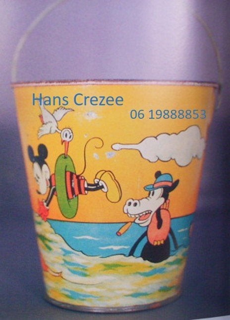 zoek oud vintage Disney Mickey Mouse strand emmer blik 1930, Ophalen of Verzenden