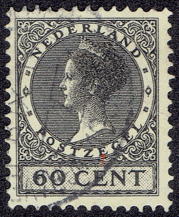 Nederland 1926, Wilhelmina Veth, 60 cent, wm, zwart, pf, Postzegels en Munten, Verzenden, T/m 1940, Gestempeld