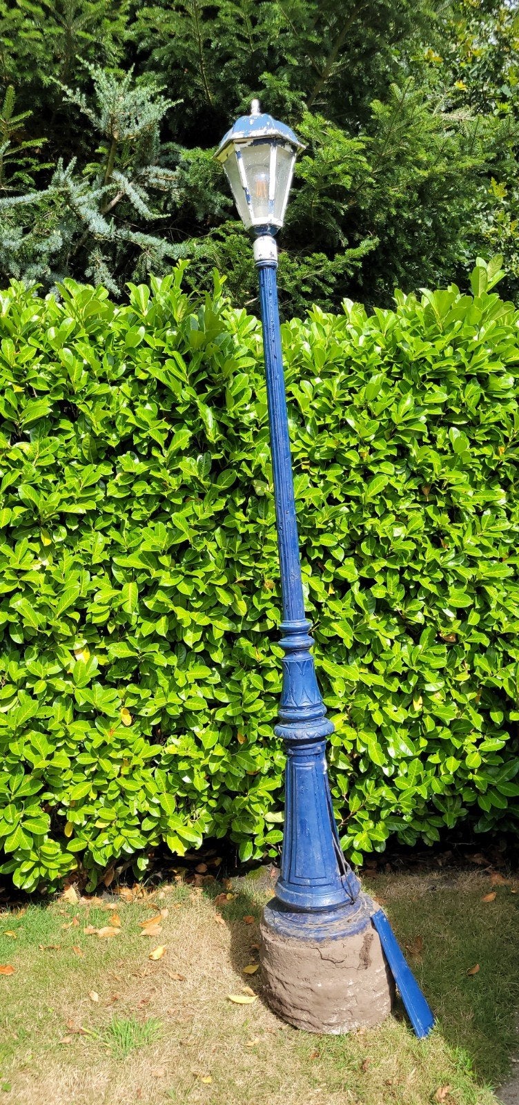 Antieke blauwe lantaarnpaal voor tuin of oprit, Tuin en Terras, Buitenverlichting, Ophalen of Verzenden