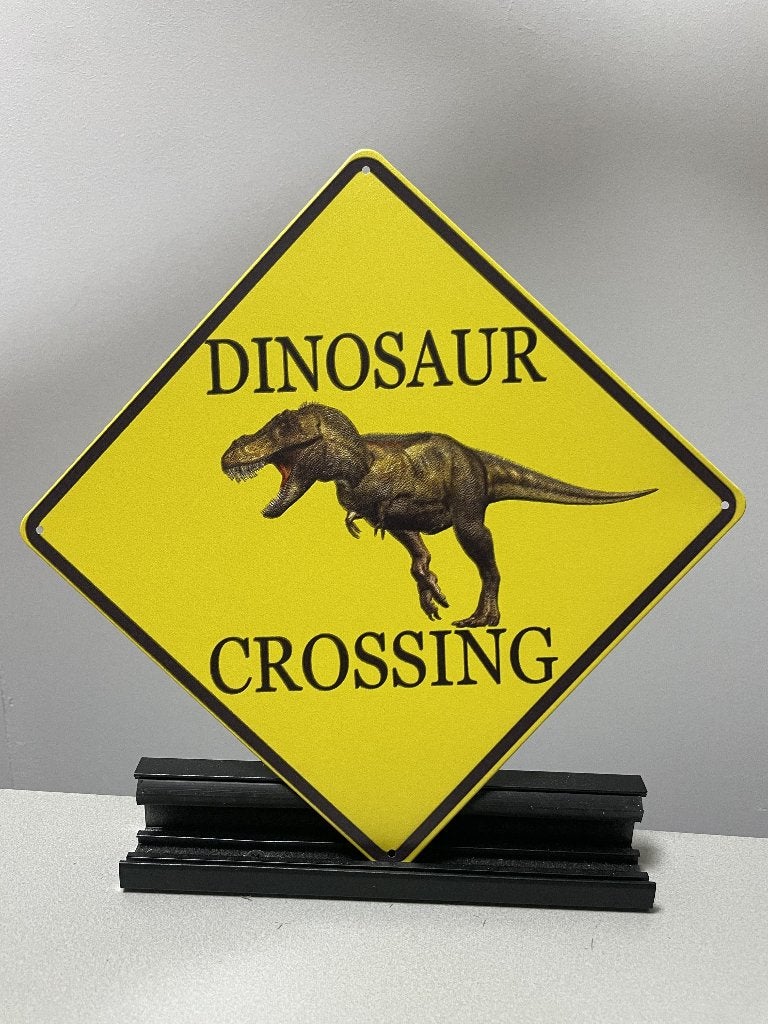 Dinosaur Crossing , metalen tekstbord (Old Look), Www.pand50.nl, Nieuw, Ophalen of Verzenden, Printer 29B Coevorden