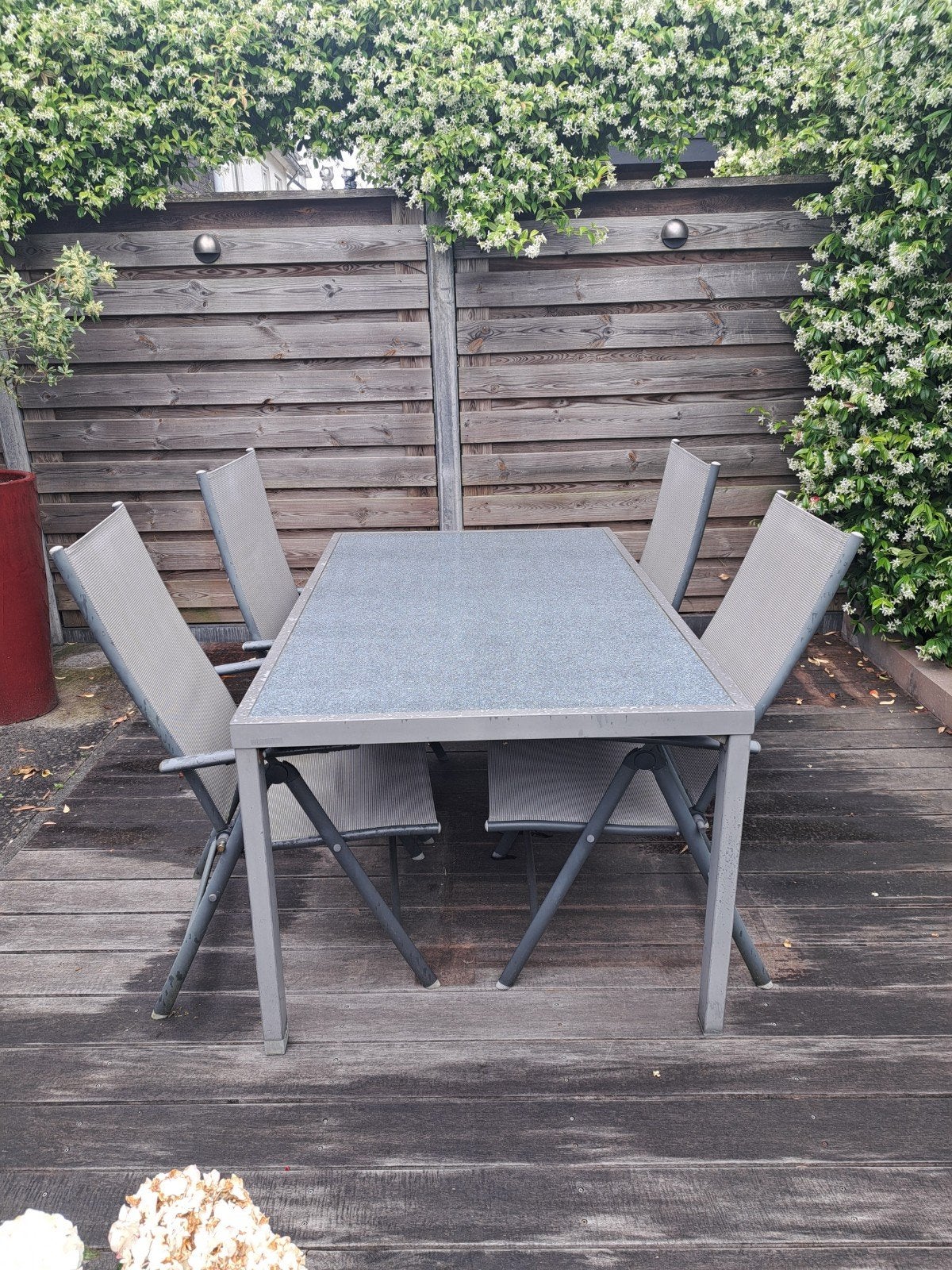Tuinset, eettafel met 4 verstelbare stoelen, Tuin en Terras, Ophalen, Gebruikt, Aluminium, Eettafel