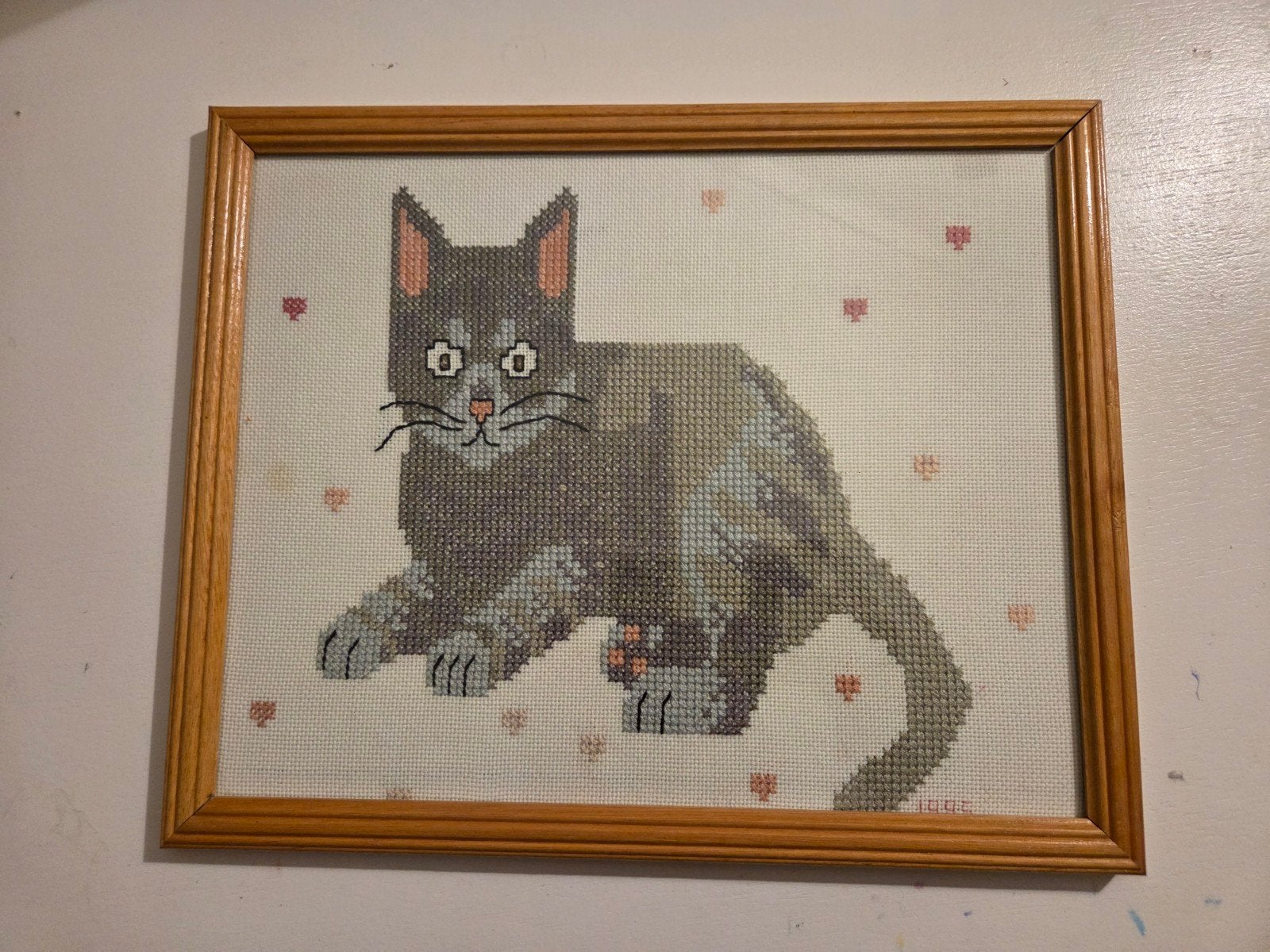 Ingelijst borduurwerk kat - 33x27cm, Ophalen of Verzenden, Gebruikt, Handborduren, Overige typen