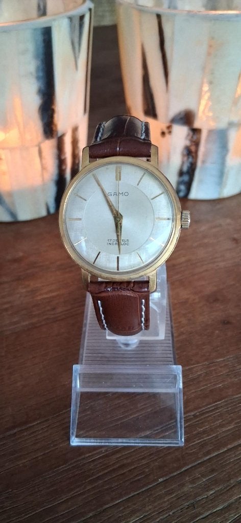 Gamo mechanisch herenhorloge (vintage)., Overige merken, Overige materialen, Polshorloge, Ophalen of Verzenden