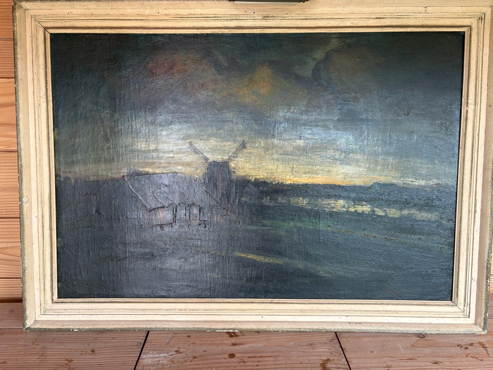Schilderij Marinus Bisch in houten frame - 105x75 cm, Antiek en Kunst, Ophalen, Doek, Realistisch, Landschap