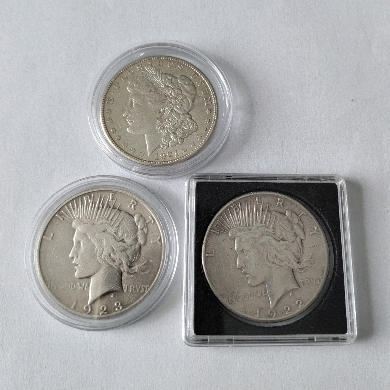 Set van 3 Amerikaanse Zilveren Dollars (Morgan & Peace), Ophalen of Verzenden, Noord-Amerika, Setje, Zilver