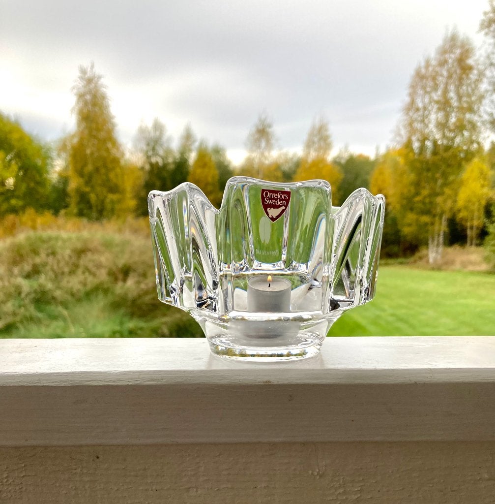 Orrefors Zweden: Corona kristal. Ontwerp Lars Hellsten. 1978, Overige materialen, Ophalen of Verzenden, Zo goed als nieuw, Kandelaar