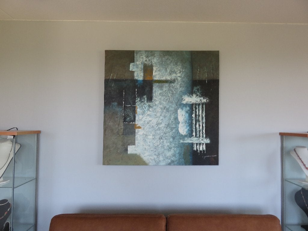 Modern schilderij op doek - gesigneerd - 20e eeuw, Ophalen of Verzenden, Textiel, Overige technieken, Abstract