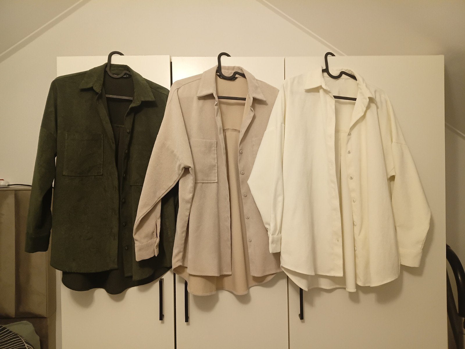 Set van 3 corduroy overhemden - Groen, Beige, Wit, Nieuw, Ophalen, Maat 38/40 (M), Wit