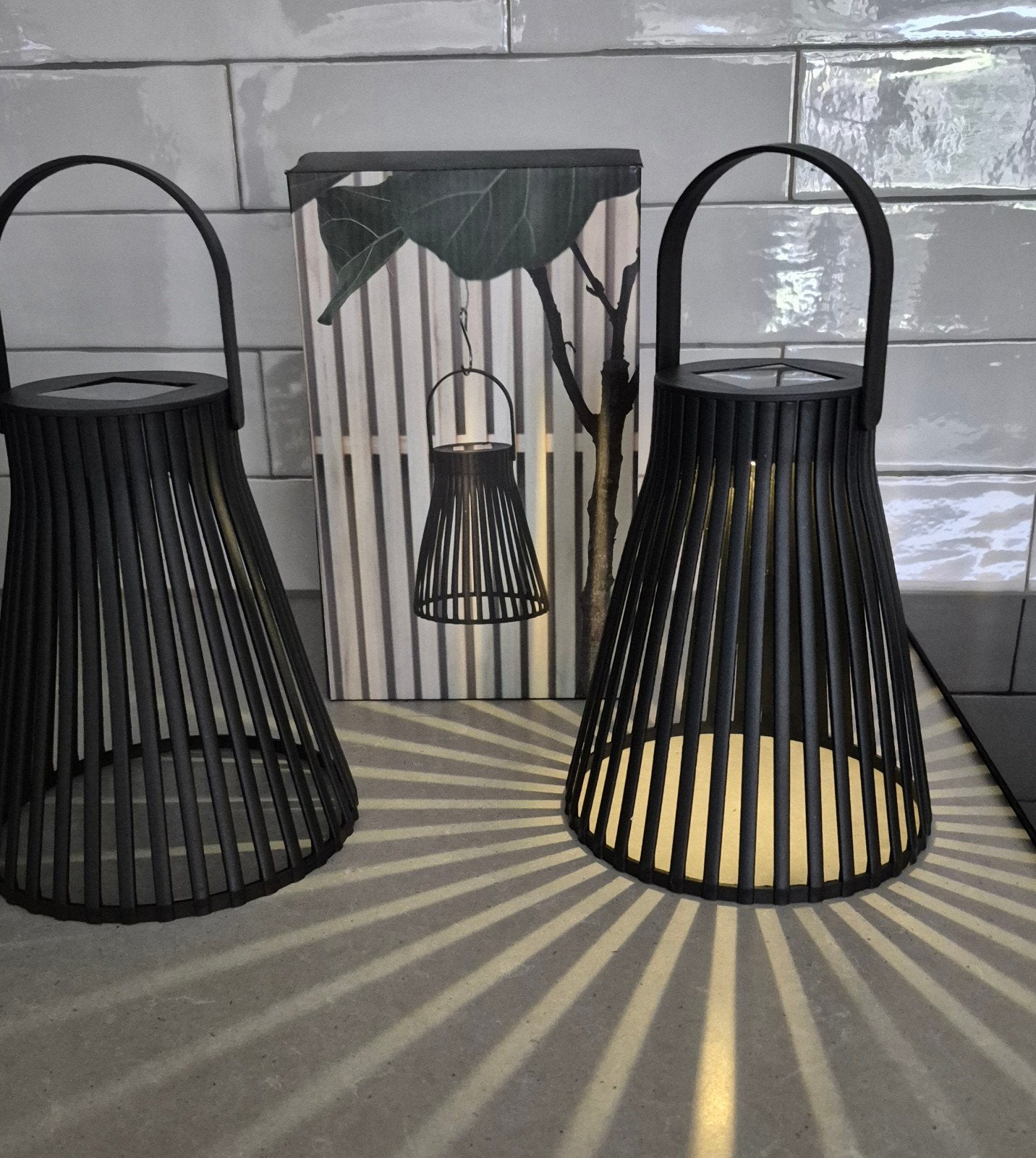 solarlamp set van 2, Ophalen of Verzenden, Nieuw, Zwart, Lantaarn/windlicht