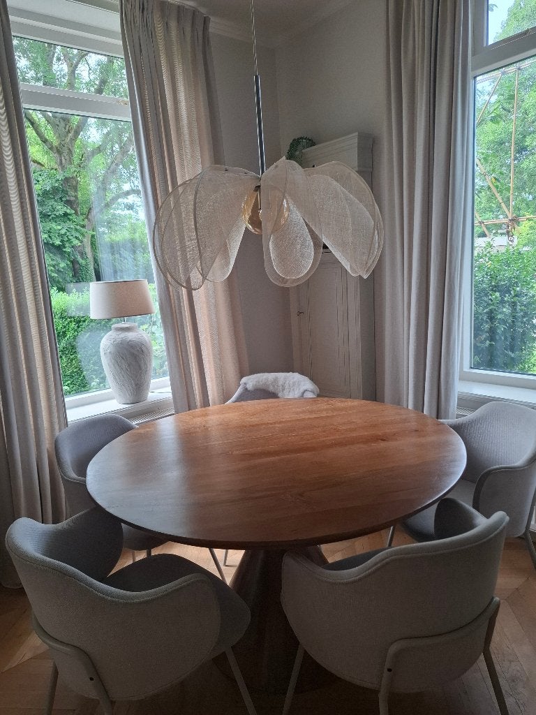 Boucle beige eetstoelen, Ophalen, Overige kleuren, Overige materialen, Zo goed als nieuw