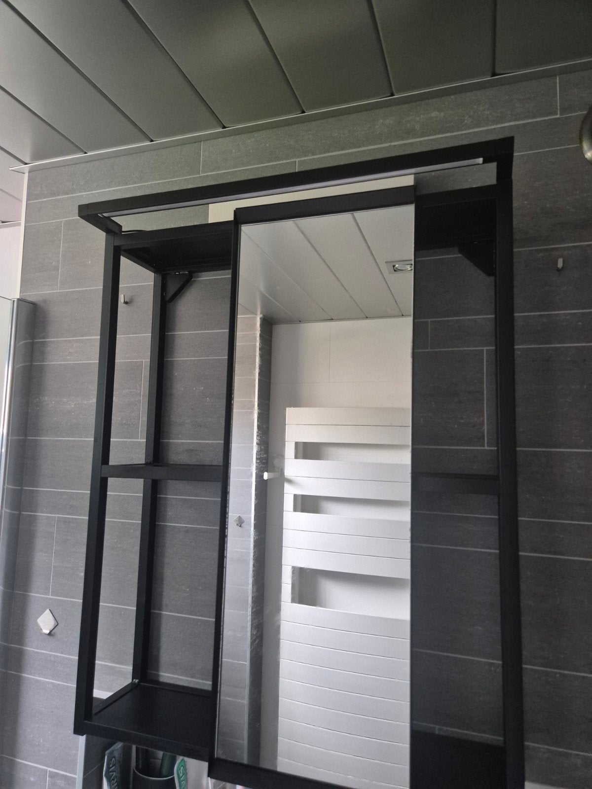 ENHET spiegelkast met led, Ophalen, Gebruikt, Zwart, IKEA