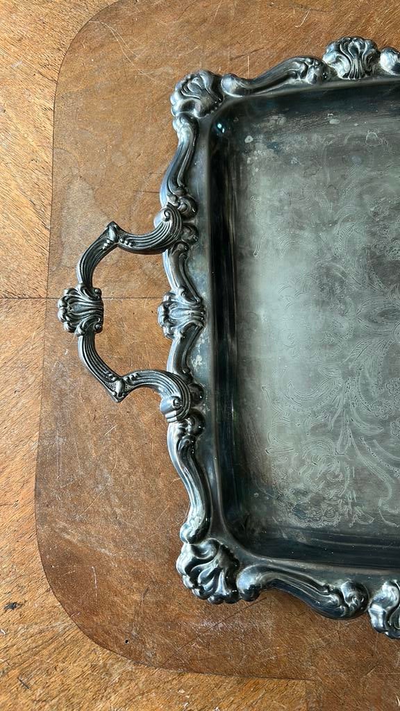 Vintage Verzilverd dienblad, mooie omranding, 57 x 35 cm, Huis en Inrichting, Woonaccessoires | Dienbladen, Ophalen of Verzenden