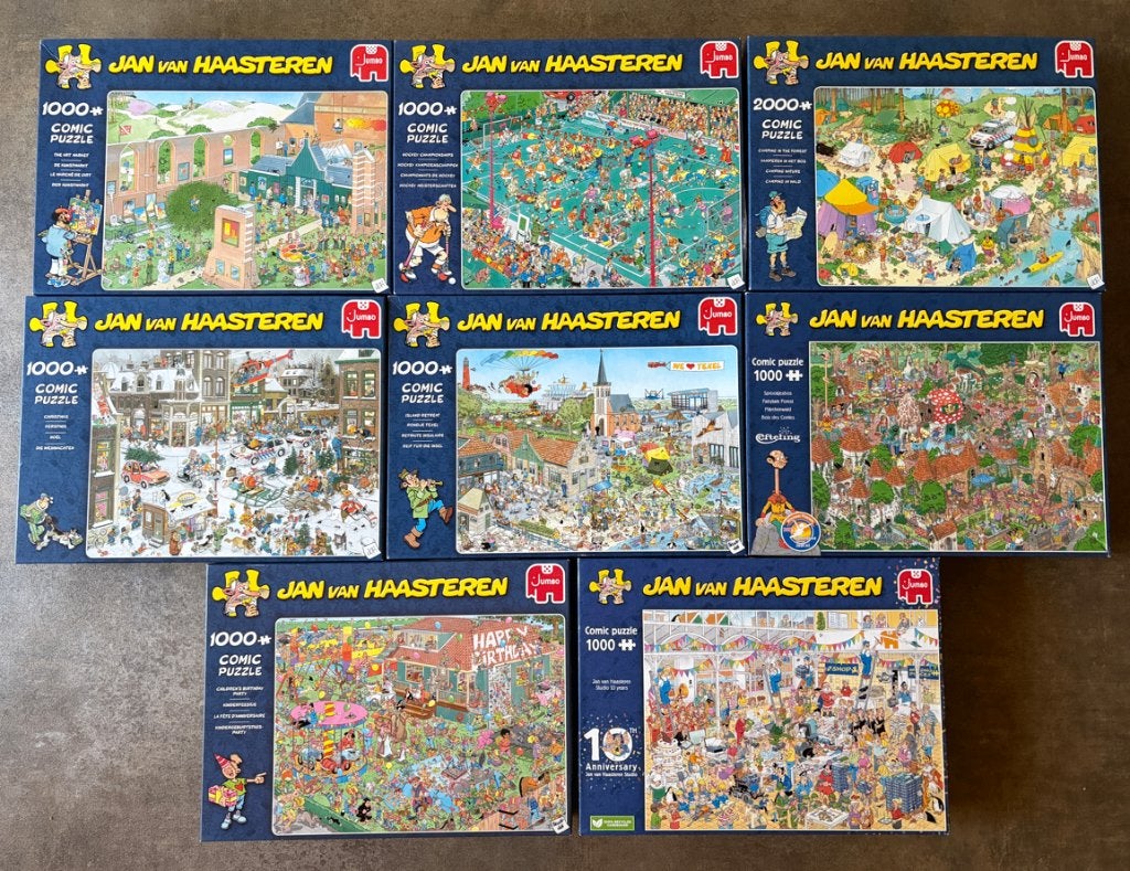 Mooie partij Jan van Haasteren puzzels, Ophalen of Verzenden, 500 t/m 1500 stukjes, Zo goed als nieuw