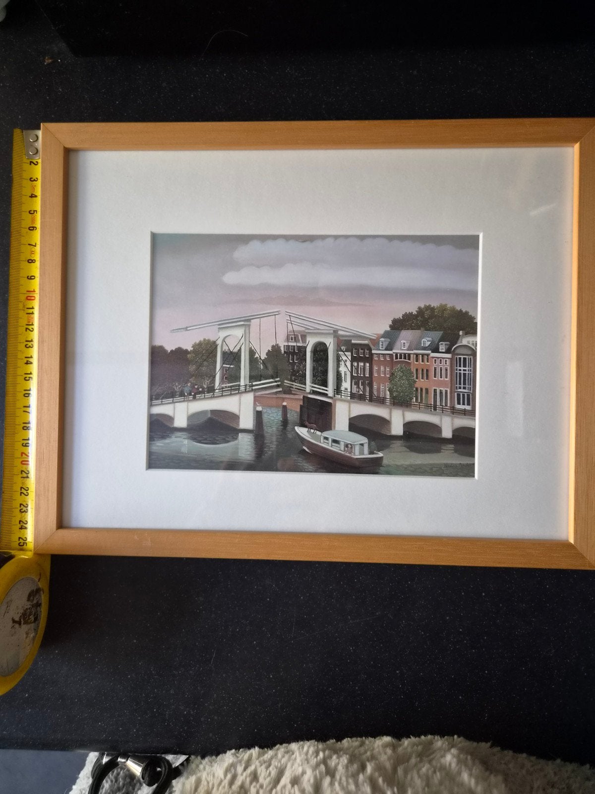 Schilderij Amsterdamse gracht met Magere Brug, Antiek en Kunst, Doek, Realistisch, Olieverf, Stads- / dorpsgezicht