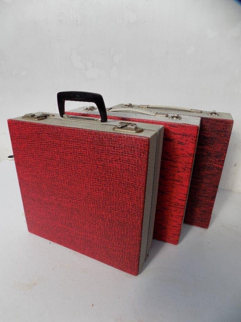 Platenkoffer rood jaren 50 60 met harmonica-interieur, Ophalen of Verzenden, Gebruikt