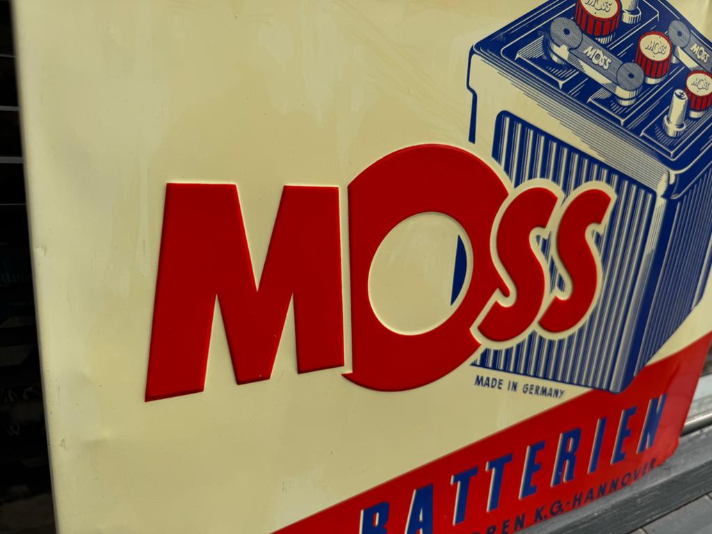 Vintage Moss Batterijen Reclamebord - Made in German, Ophalen, Reclamebord, Gebruikt, .