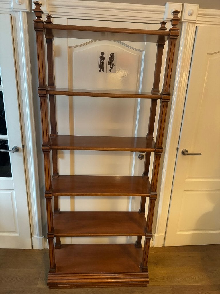 Oud vintage boekenkastje - open kast - winkelrek kersenhout, Ophalen
