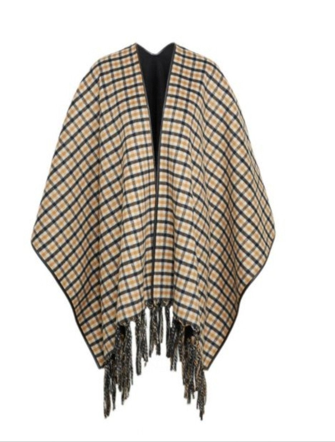 Miljuschka by W Camel/zwart geruite poncho, Kleding | Dames, Miljuschka by W, Ophalen of Verzenden, Nieuw