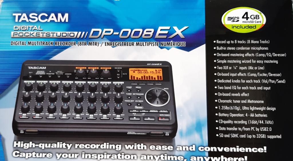 Tascam DP-008EX Digitale Pocket Studio, Muziek en Instrumenten, Mengpanelen, Zo goed als nieuw, 5 tot 10 kanalen, Microfooningang