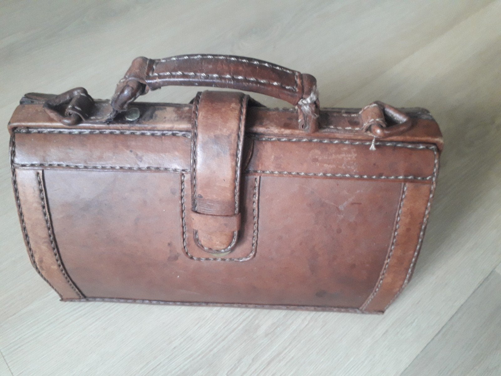 Kleine vintage leren dokterstas - 26x16 cm, Antiek en Kunst, Ophalen of Verzenden