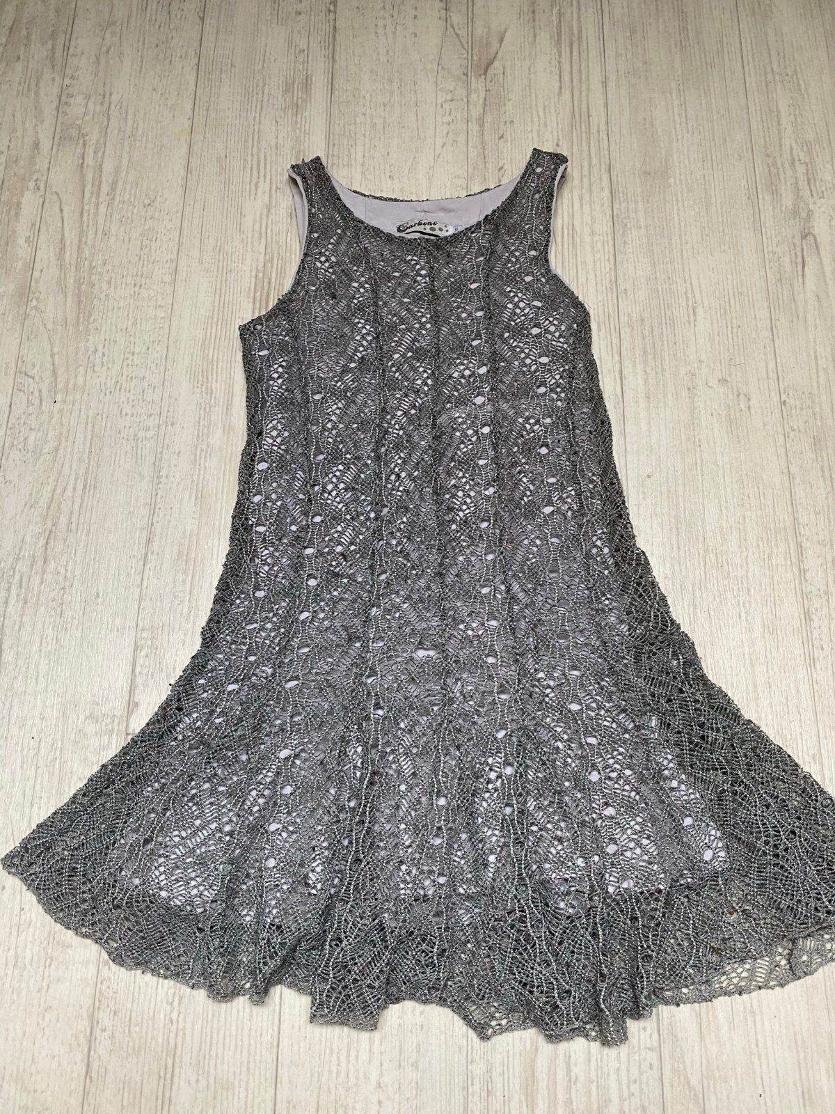 Carbone jurk grijs kant met witte katoenen onderjurk maat 12, Ophalen of Verzenden, Zo goed als nieuw, Meisje, Jurk of Rok