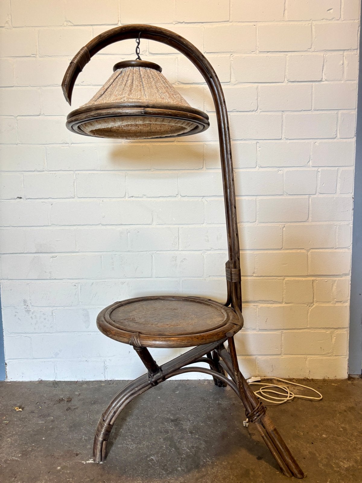 Vintage Cobra Stijl Rattan Vloerlamp met Tafel, Jaren '70, Ophalen
