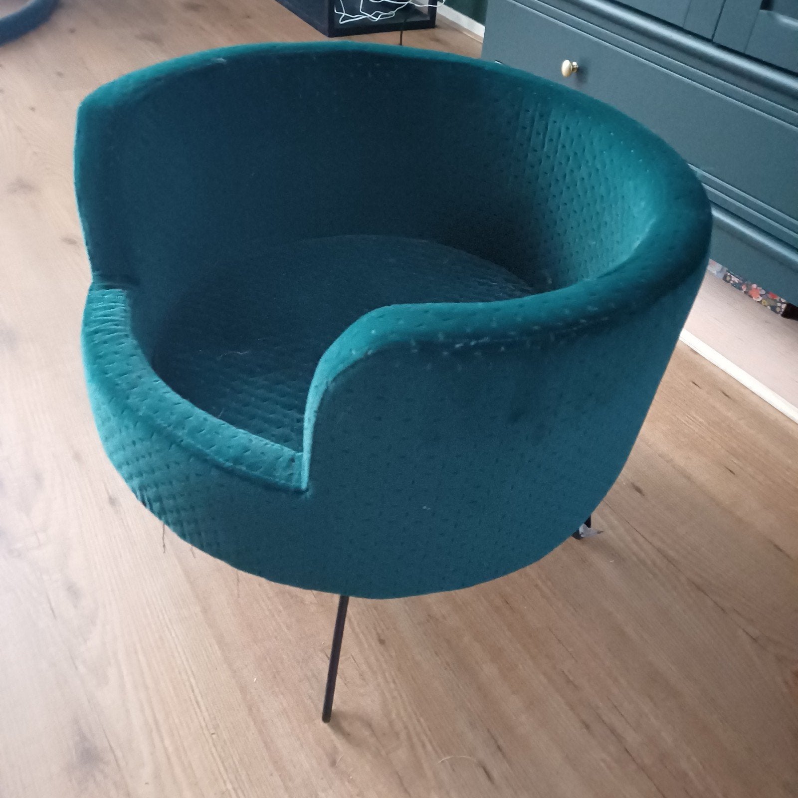 Stijlvolle Teal Velours Mand/Fauteuil met Metalen Poten, Ophalen