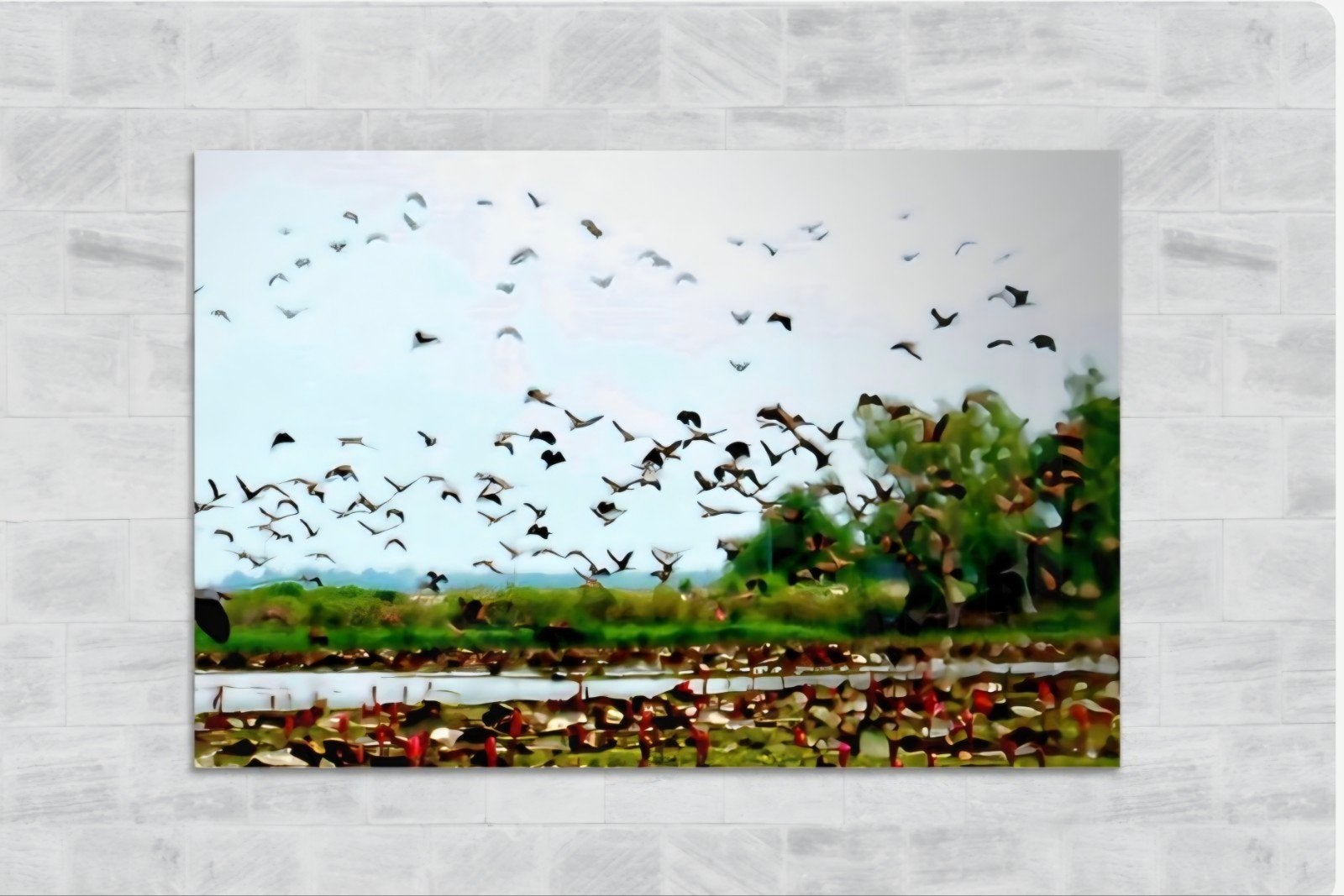 Luxe Wanddecoratie Plexiglas – Artistieke Vogelzwerm (All-in, 90 cm, Achter glas, 60 cm, Nieuw
