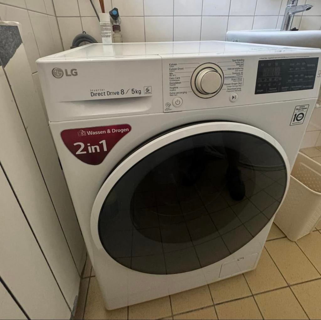 LG Wasmachine & Droger 2-in-1 – 8KG wassen / 5KG drogen, Ophalen, Zo goed als nieuw, 1200 tot 1600 toeren, 85 tot 90 cm