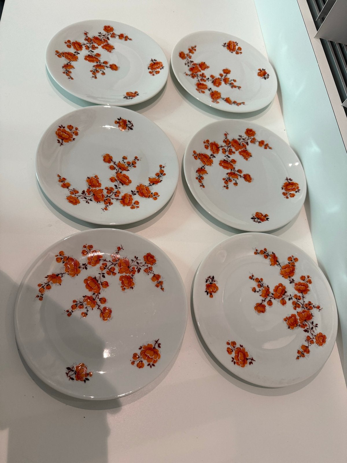 Set van 6 Jaegers Bavaria Germany borden oranje bloemmotief, Overige merken, Vintage, Ophalen of Verzenden, Zo goed als nieuw