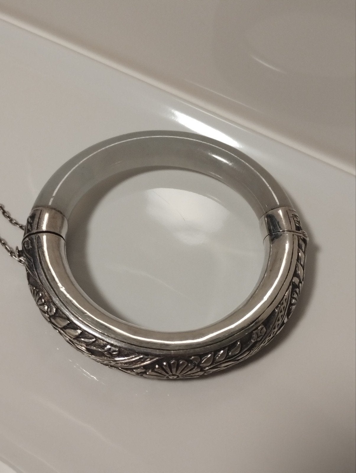Antiek Chinese Art Nouveau zilver en jade bangle armband, Sieraden, Tassen en Uiterlijk, Antieke sieraden, Ophalen of Verzenden