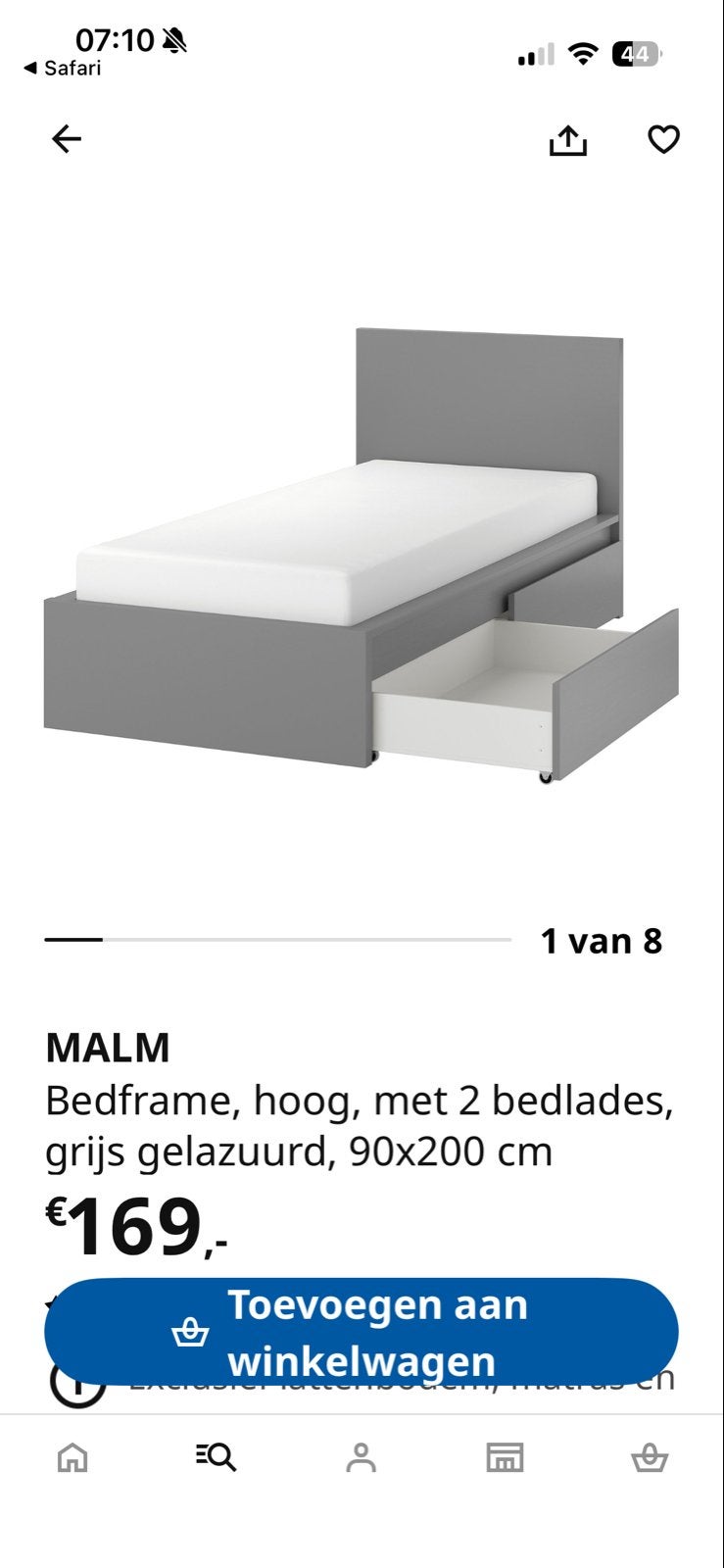 IKEA MALM bedframe met 2 bedlades, grijs, 90x200 cm, Ophalen, Gebruikt, 90 cm, Eenpersoons