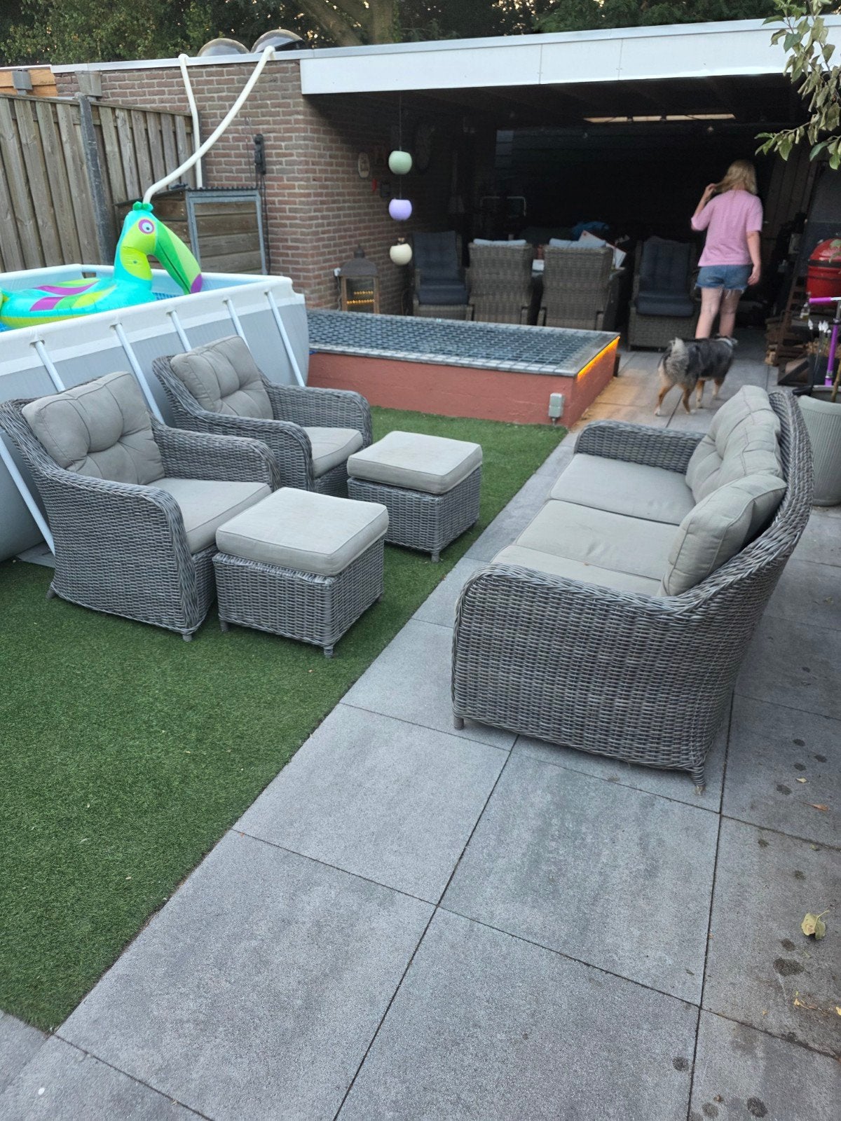 Loungeset Wicker grijs met kussens (zonder tafel), 5 zitplaatsen, Ophalen of Verzenden, Loungeset, Wicker