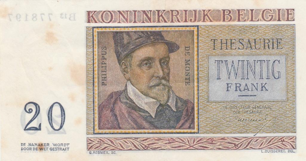Het 20 frank bankbiljet uit 1956 van België, Ophalen of Verzenden, Los biljet