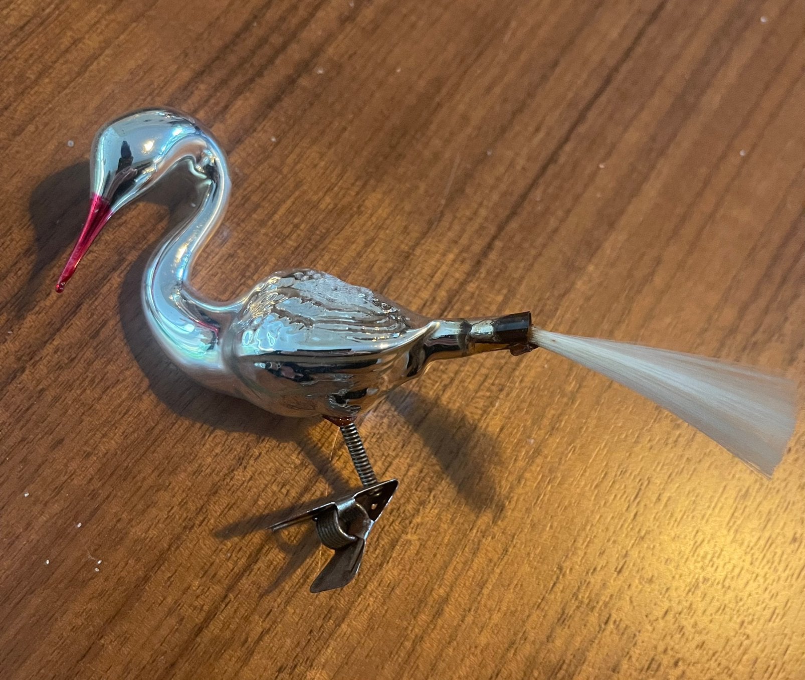 Vintage Glazen Kerstbal – Vogel / Zwaan op Knijper (‘50), Ophalen, Zo goed als nieuw