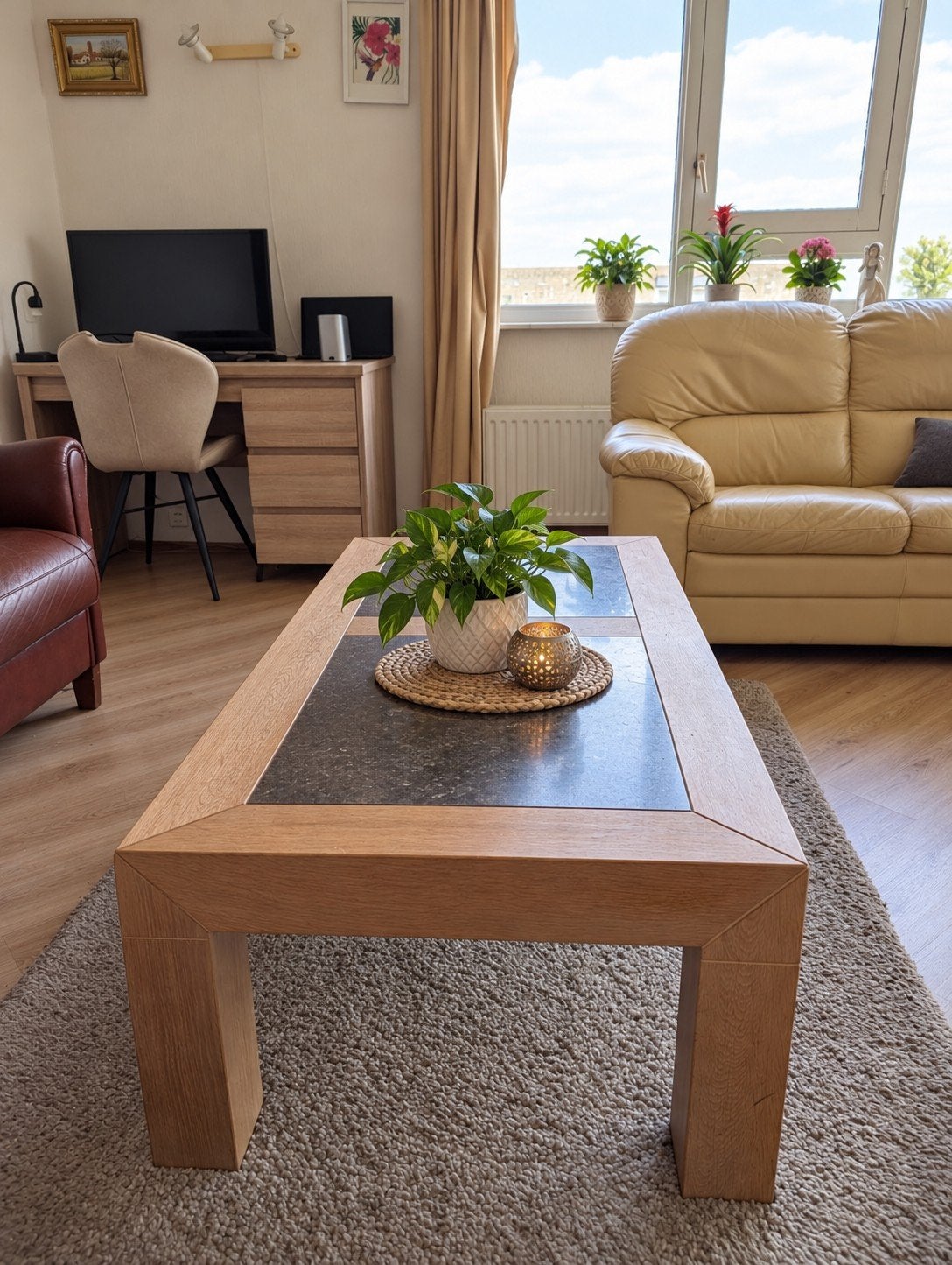 mooie Blank eiken salontafel, Strak, 100 tot 150 cm, Eikenhout, Rechthoekig