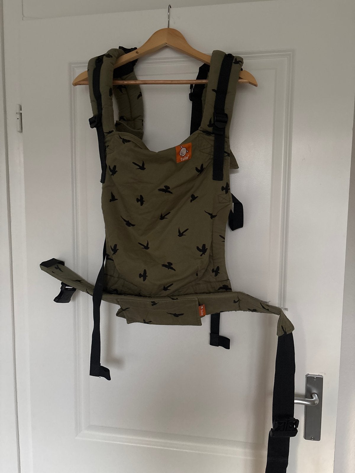 Tula Free-to-Grow Draagzak - Soar (Olijfgroen met vogels), Gebruikt, Buik of Rug, Draagzak, Ophalen